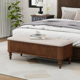 50.8-inch Multi-Functional Storage Ottoman Bench-Solid Rubberwood Bed End Bench with Linen Seat, Storage Bench for Bedroom, Entryway Shoe Organizer for Bedroom, Living Room, Entryway, Closet, Walnut - SolidRoot Buy Furniture USA