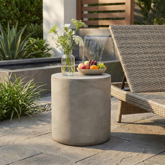 Outdoor LightWeight Concrete Side Table,MGO End Table ,Light Gray SolidRoot Buy Furniture USA
