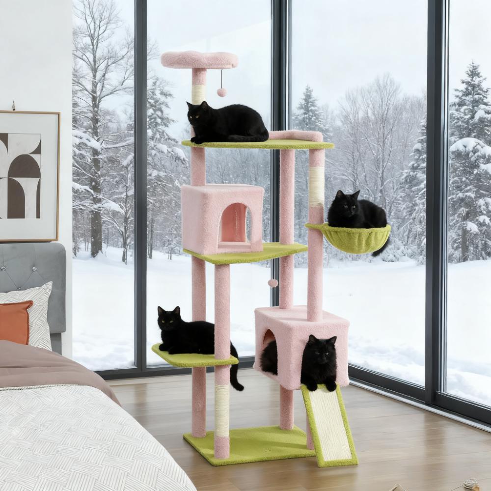 Large Cat Tower with Scratching Post & Board 74' Flower Cat Tree