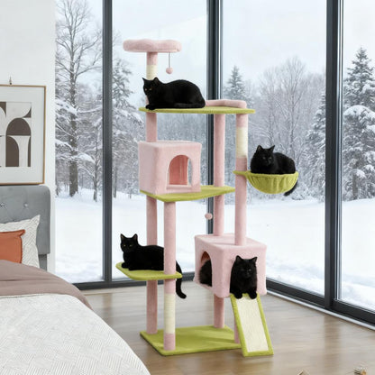 Large Cat Tower with Scratching Post & Board 74' Flower Cat Tree