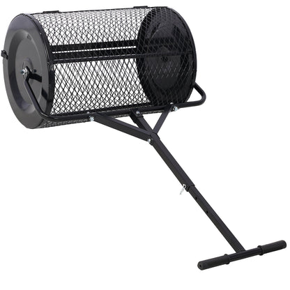 Peat Moss Spreader 24inch,Compost Spreader Metal Mesh,T shaped Handle for planting seeding,Lawn and Garden Care Manure Spreaders Roller,heavy duty balck SolidRoot Buy Furniture USA