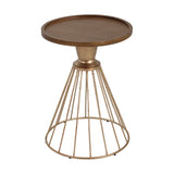 Hollow Edge Retro Art Pine Side Table with Antique Gold and Natural Color, Iron and Pine Construction, 18-Inch Diameter SolidRoot Buy Furniture USA