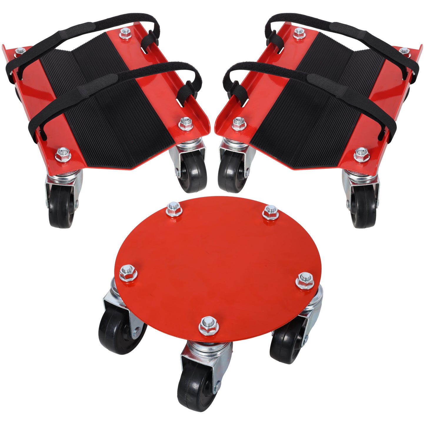 Heavy Duty Snowmobile Dolly V-Slide with 2.5' Swivel Casters, Rubber Pad, 1500Lbs Capacity, Red Steel SolidRoot Buy Furniture USA