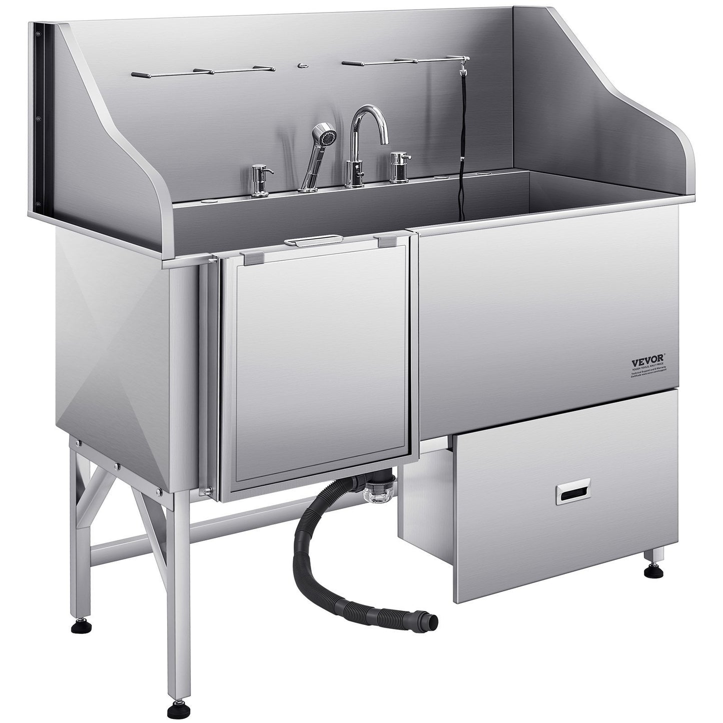 61 Inch Dog Grooming Bath Tub Stainless Steel w Ramp Water Filter Left - SolidRoot Buy Furniture USA