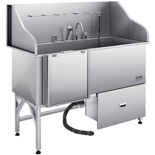 61 Inch Dog Grooming Bath Tub Stainless Steel w Ramp Water Filter Left - SolidRoot Buy Furniture USA