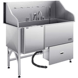 61 Inch Dog Grooming Bath Tub Stainless Steel w Ramp Water Filter Left - SolidRoot Buy Furniture USA