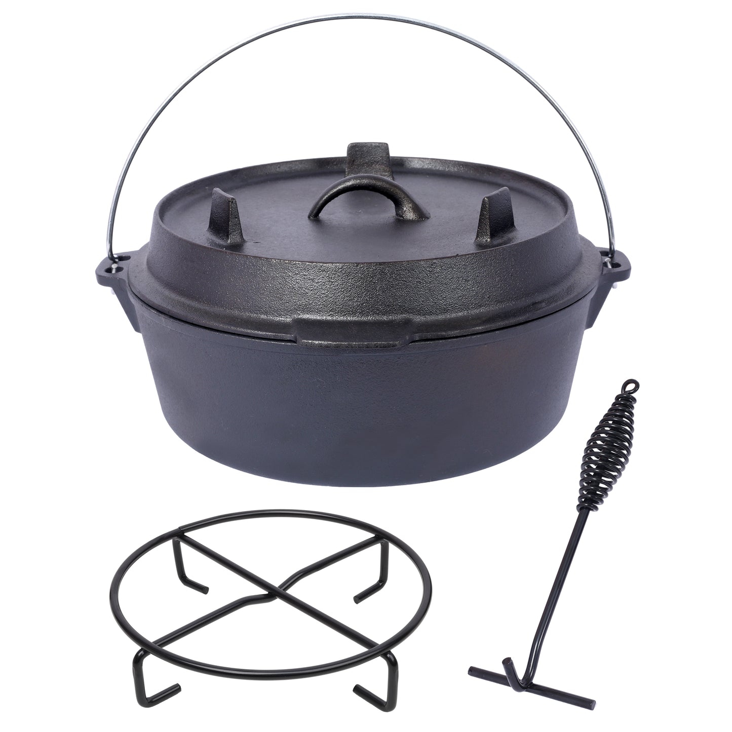 Pre-Seasoned Cast Iron Dutch Oven With Skillet Lid, Outdoor Camping Deep Pot for Camping Fireplace Cooking BBQ Baking Campfire, With Iron Pot Rack, 6 Quart SolidRoot Buy Furniture USA