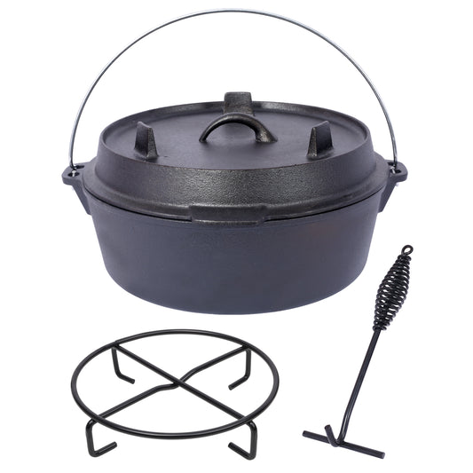 Pre-Seasoned Cast Iron Dutch Oven With Skillet Lid, Outdoor Camping Deep Pot for Camping Fireplace Cooking BBQ Baking Campfire, With Iron Pot Rack, 8 Quart SolidRoot Buy Furniture USA