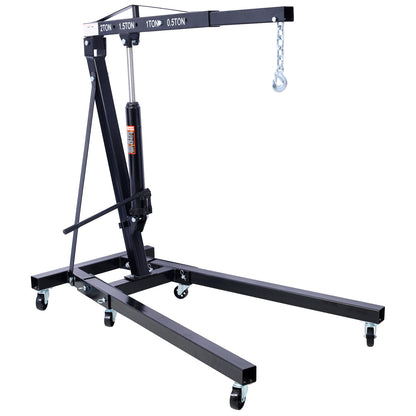 2 Ton Folding Engine Hoist Cherry Picker Shop Crane Hoist Lift, Heavy Duty Steel with 6 Iron Caster Wheels (Black) SolidRoot Buy Furniture USA