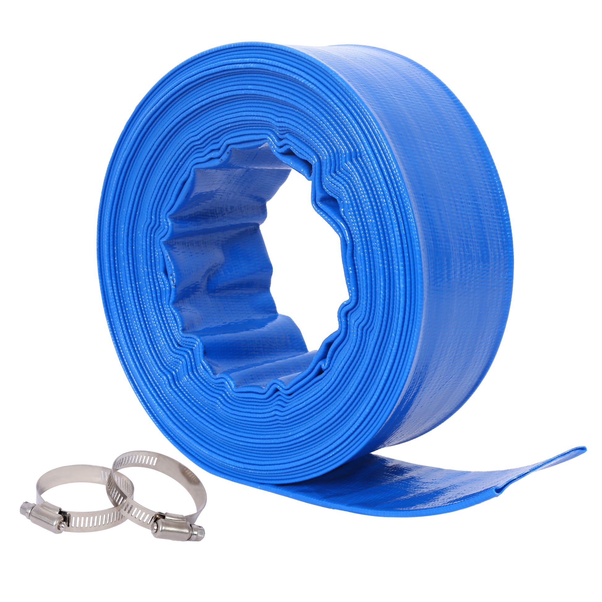 2'x 50 FT Pool Backwash Hose, Blue Heavy Duty Reinforced PVC Lay Flat Water Discharge Hose for Swimming Pool Filter Pump,with 2 Clamp SolidRoot Buy Furniture USA