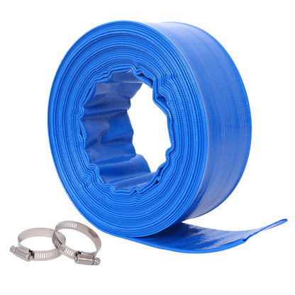2'x 50 FT Pool Backwash Hose, Blue Heavy Duty Reinforced PVC Lay Flat Water Discharge Hose for Swimming Pool Filter Pump,with 2 Clamp SolidRoot Buy Furniture USA