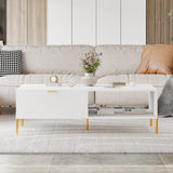 Mid-Century Modern Coffee Table with Double Drawers(White) SolidRoot Buy Furniture USA