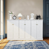 DOWLVN Farmhouse Sideboard Buffet Cabinet Storage, 63' W with 6 Shutter Door for Kitchen & Living Room Storage Cabinet, Wood Coffee Bar, White