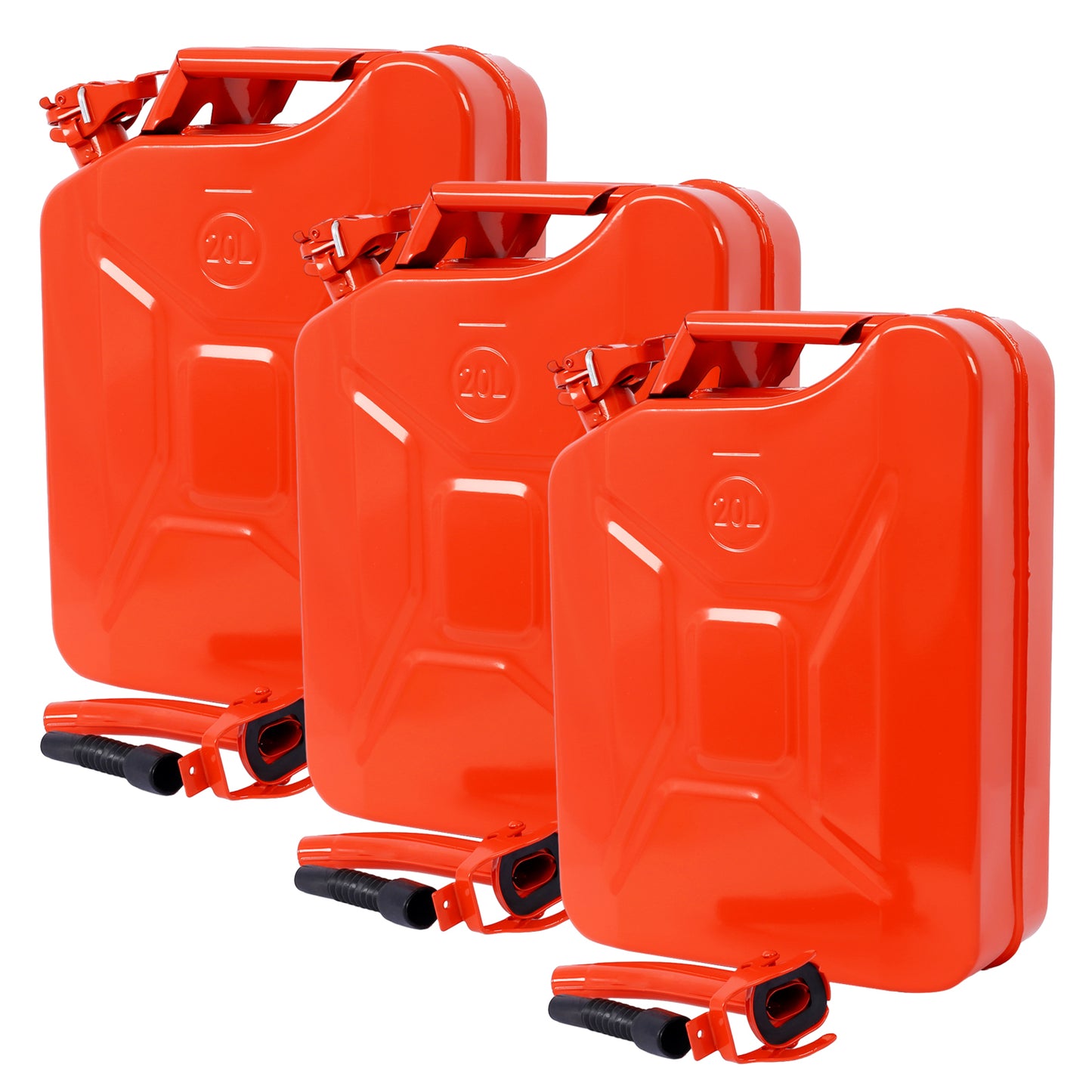 20 Liter (5 Gallon) Jerry Fuel Can with Flexible Spout, Portable Jerry Cans Fuel Tank Steel Fuel Can, Fuels Gasoline Cars, Trucks, Equipment,  RED 3pcs/set SolidRoot Buy Furniture USA