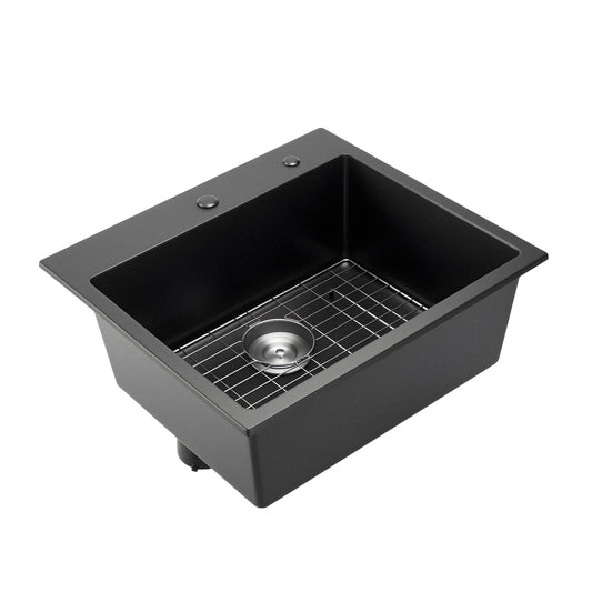 25 inch Granite Kitchen Sink Top Mount Single Bowl Drop-In Basin for RV Bar - SolidRoot Buy Furniture USA
