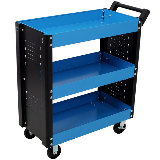 3 Tier Rolling Tool Cart on Wheels,Heavy Duty Utility Tool Cart with Pegboard for Repair Shop, Garage, Warehouse,Blue SolidRoot Buy Furniture USA