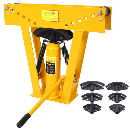 12 Ton Pipe Bender Manual Hydraulic, Piping Bending Exhaust Tube Fabric with 6 Dies, Adjustable Rollers 90-180 Degree Bending Steel Iron Metal Ratcheting for Pipe Tube Bender,yellow SolidRoot Buy Furniture USA