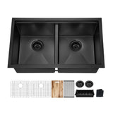 33 inch Upgrade Black Doubel Bowl Undermount Workstation Stainless Steel Sink , 18 Gauge Single Bowl Stainless Steel 10' Deep Under Counter Kitchen Sink Basin with Multifunctional Accessories
