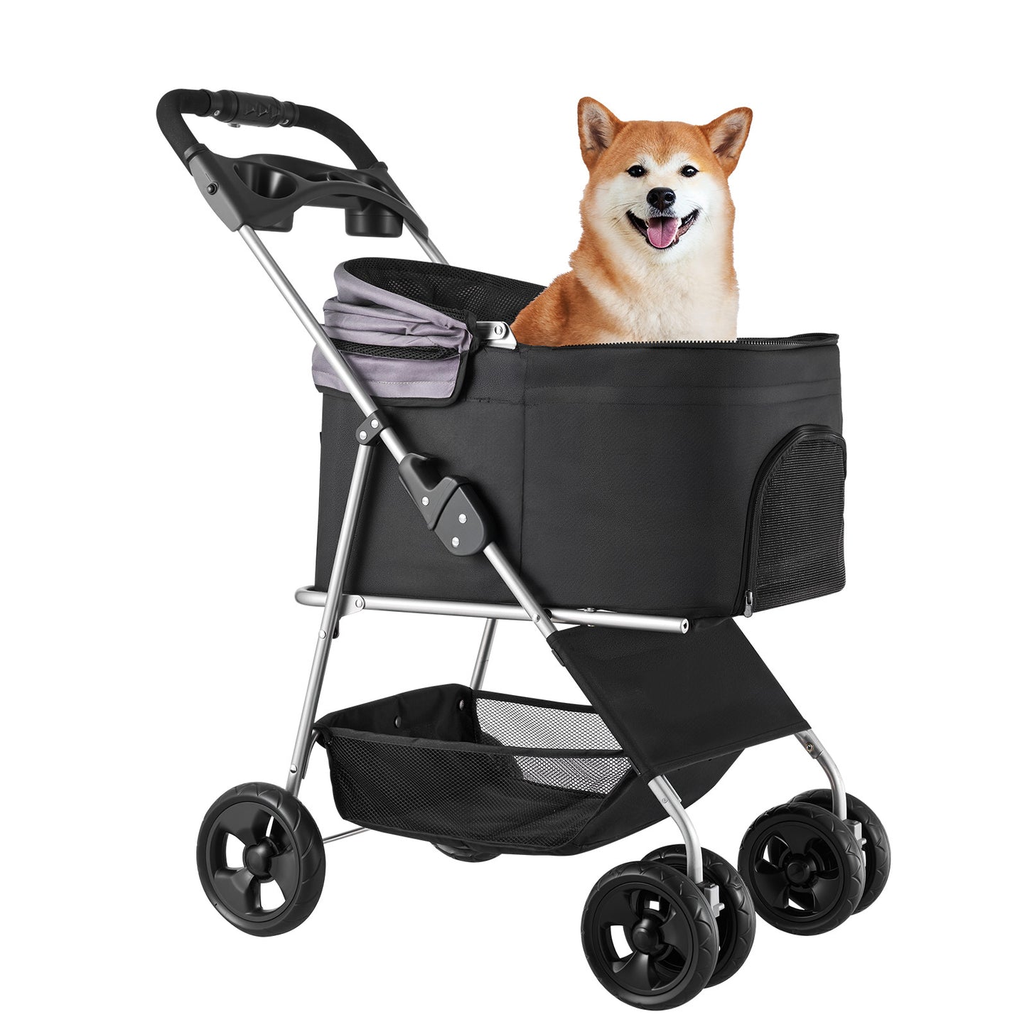 Pet Stroller Foldable 4 Wheels Dog Stroller Detachable Carrier up to 35lbs - SolidRoot Buy Furniture USA