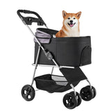 Pet Stroller Foldable 4 Wheels Dog Stroller Detachable Carrier up to 35lbs - SolidRoot Buy Furniture USA
