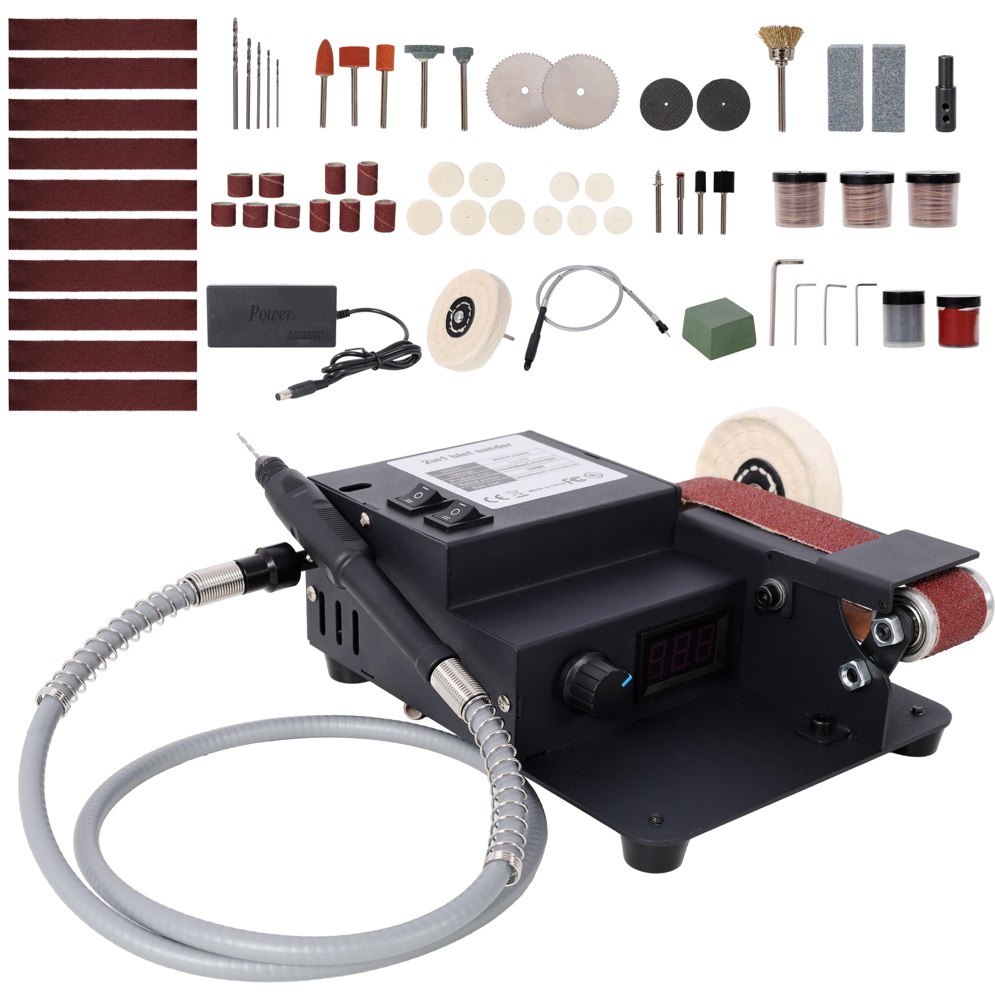 2-in-1 Belt Sander,350W Dual Motor Rotary Tool Sand Belt,Mini Electric Belt Sander Desktop Polisher,Multifunctional Power Tool SolidRoot Buy Furniture USA