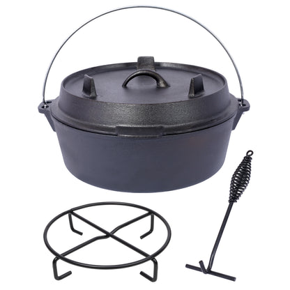 Pre-Seasoned Cast Iron Dutch Oven With Skillet Lid, Outdoor Camping Deep Pot for Camping Fireplace Cooking BBQ Baking Campfire, With Iron Pot Rack, 4.5 Quart SolidRoot Buy Furniture USA