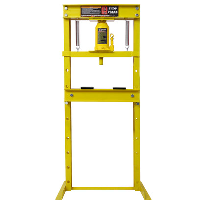 Hydraulic Shop Press ,12-Ton Capacity , Floor Mount ,with Press Plates, H-Frame Garage Floor Press, Adjustable Working Table Height, ,yellow SolidRoot Buy Furniture USA