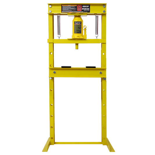 Hydraulic Shop Press ,12-Ton Capacity , Floor Mount ,with Press Plates, H-Frame Garage Floor Press, Adjustable Working Table Height, ,yellow SolidRoot Buy Furniture USA