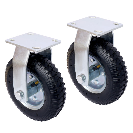 2PCS 8IN CASTER pneumatic tire rigrid, Caster Wheel, Rigid Plate, Steel Hub with Ball Bearings, 5/8-Inch Bore Centered Axle -black SolidRoot Buy Furniture USA