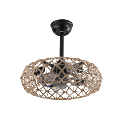 19' Hemp Rope Woven Ceiling Fan with 4 bulbs, Dimmable, 7 Blades, Reversible DC motor.