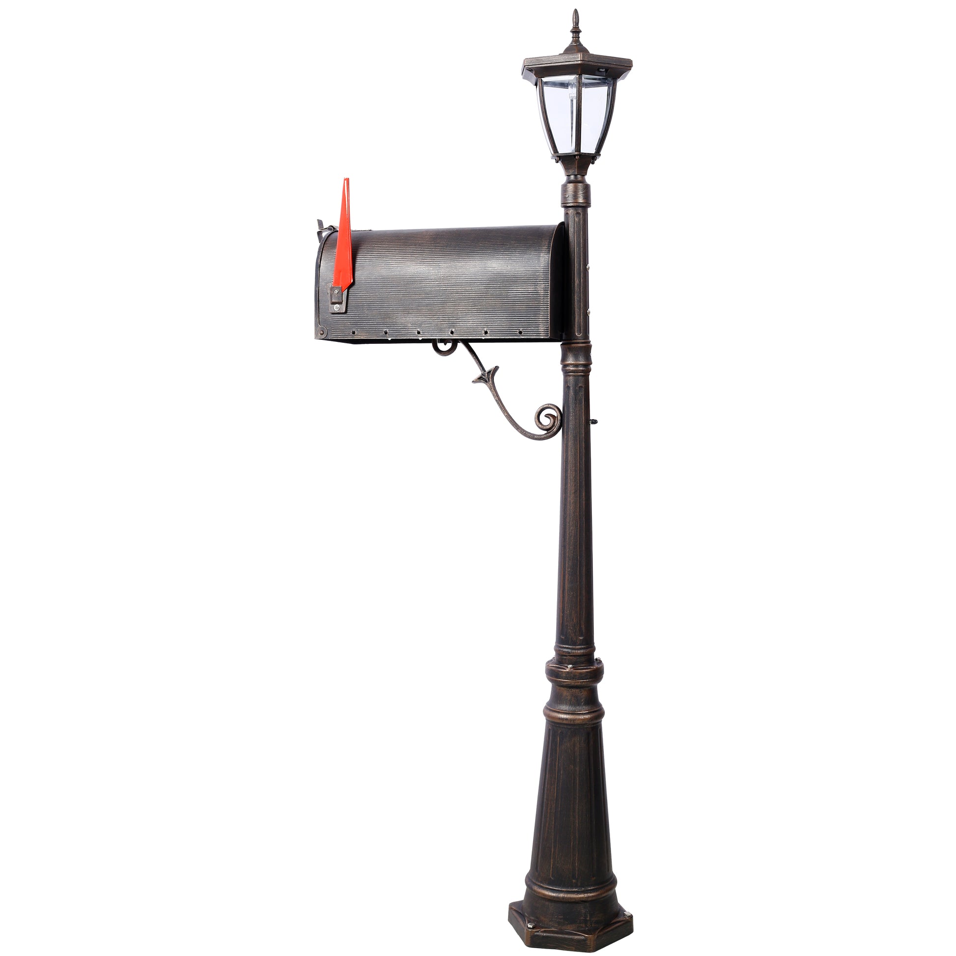Stratford Heavy Duty Cast Aluminum Mailbox with Post and Solar Light, Fluted Base, Decorative Modern Mailbox, Brown or Black SolidRoot Buy Furniture USA