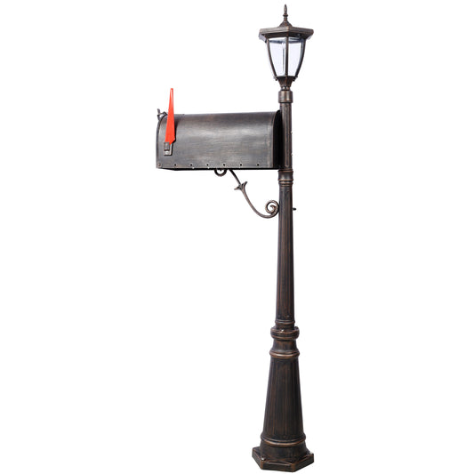 Stratford Heavy Duty Cast Aluminum Mailbox with Post and Solar Light, Fluted Base, Decorative Modern Mailbox, Brown or Black SolidRoot Buy Furniture USA