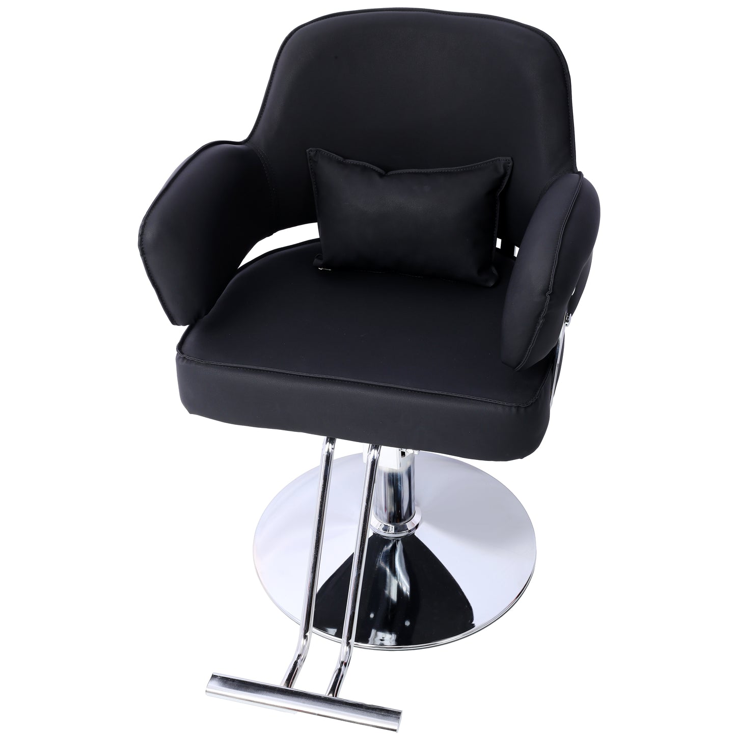 Black Salon Chair with Classic Round Base - Heavy Duty Wide Seat Hydraulic Styling Chair for Hair Stylists SolidRoot Buy Furniture USA