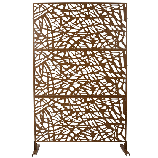 Outdoor & Indoor Metal Privacy Screen Freestanding Decorative Privacy Screen 76' H x 48' W, Privacy Fence Panels for Deck Balcony Patio Garden, Brown SolidRoot Buy Furniture USA
