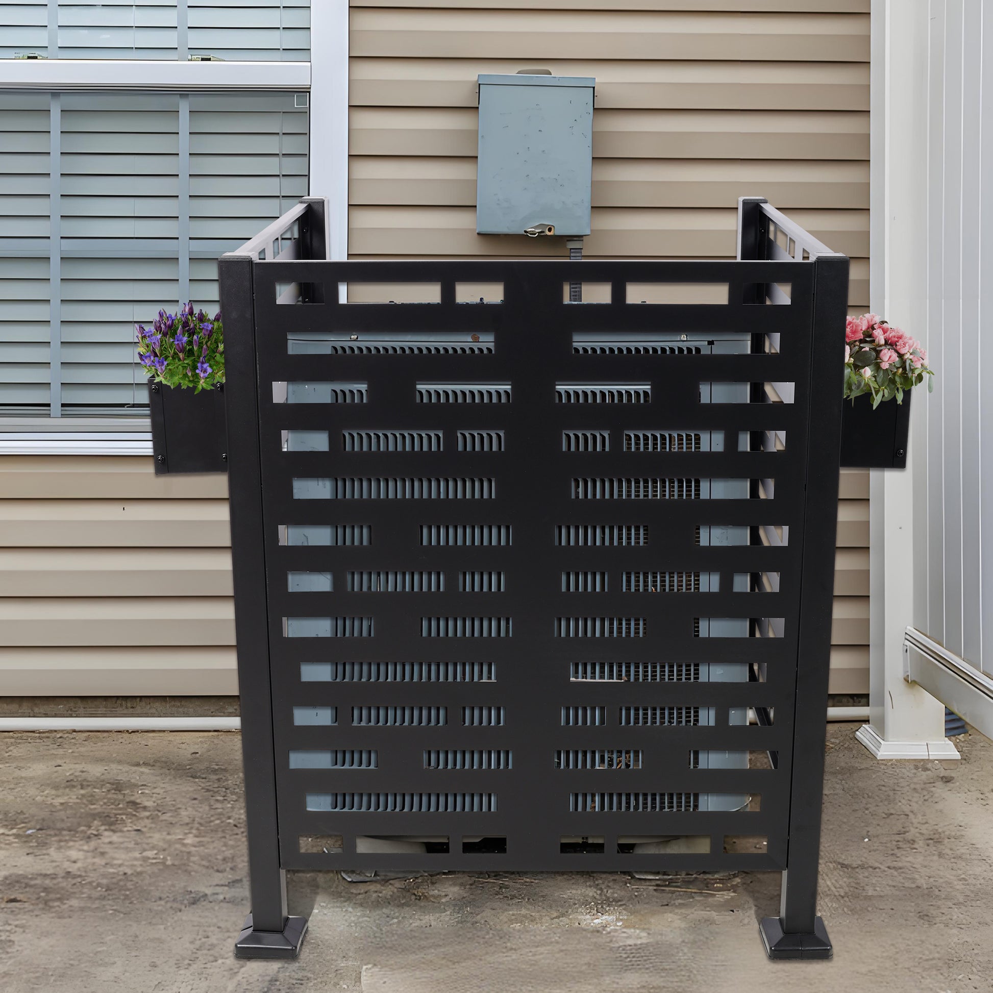 3*3FT Air Conditioner Fence for Outdoor Units Metal Privacy Fence,Metal Privacy Screen with Planter Boxes,Outdoor Freestanding Trash Can Fence SolidRoot Buy Furniture USA