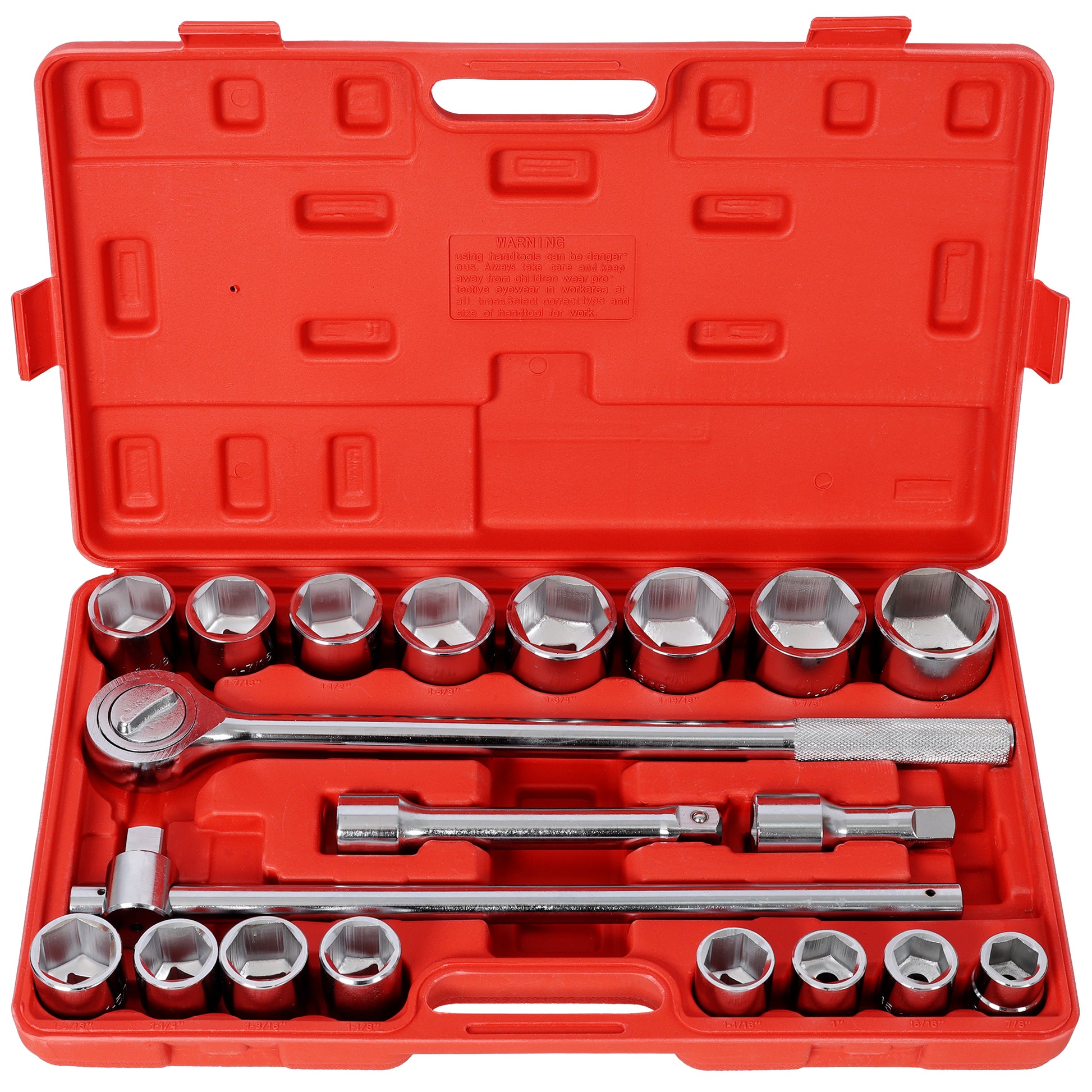 21PCS 3/4' DRIVE SOCKET SET 6 POINTS,SAE Size,Red Blow Case SolidRoot Buy Furniture USA
