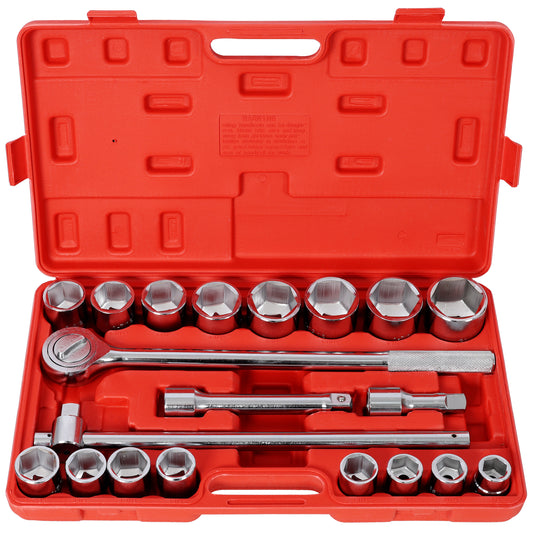 21PCS 3/4' DRIVE SOCKET SET 6 POINTS,SAE Size,Red Blow Case SolidRoot Buy Furniture USA