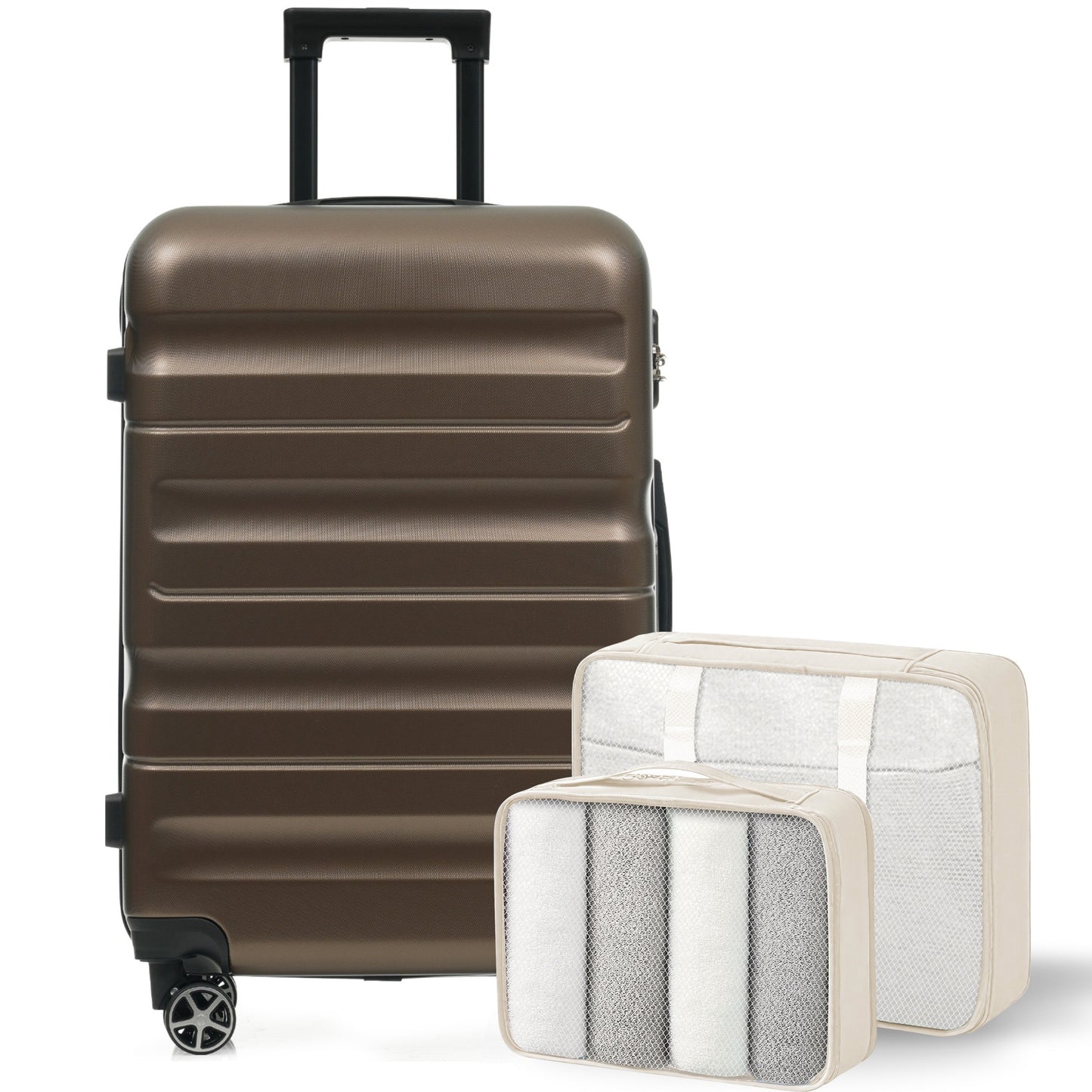Hardshell ABS Luggage Set, 24-Inch Checked Suitcase with Spinner Wheels, Lightweight Travel Luggage with 2 Packing Cubes for Men & Women SolidRoot Buy Furniture USA