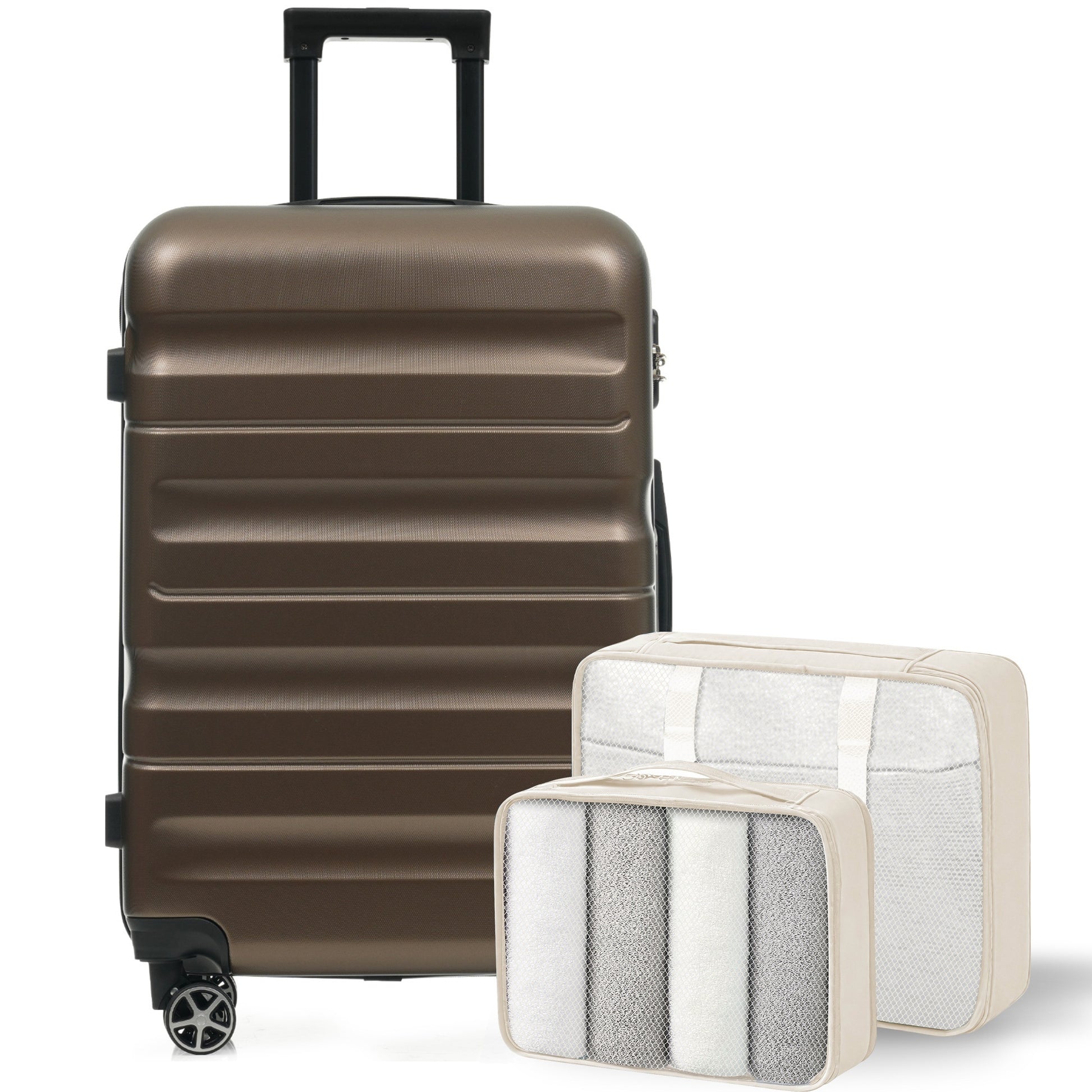 Hardshell ABS Luggage Set, 24-Inch Checked Suitcase with Spinner Wheels, Lightweight Travel Luggage with 2 Packing Cubes for Men & Women SolidRoot Buy Furniture USA