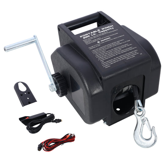 Reversible Electric Trailer Winch for Boats up to 5000 lbs with Galvanized Wire Rope and Black Plastic Casing SolidRoot Buy Furniture USA