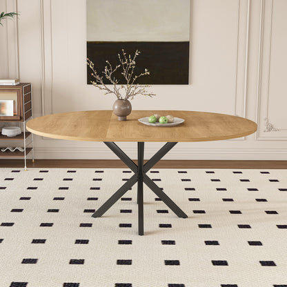 Extendable Round Dining Table for 2-6 Person, 43 to 58 Inch Oak Finish Expandable Table with Carbon Steel Base, Modern Space Saving Dining Room Furniture SolidRoot Buy Furniture USA