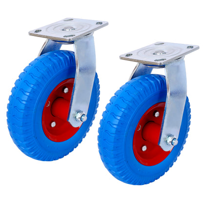 2PCS 8IN CASTER FLAT FREE WHEEL, SWIVEL Caster Wheel,Steel Hub with Ball Bearings, 5/8-Inch Bore Centered Axle -Blue SolidRoot Buy Furniture USA