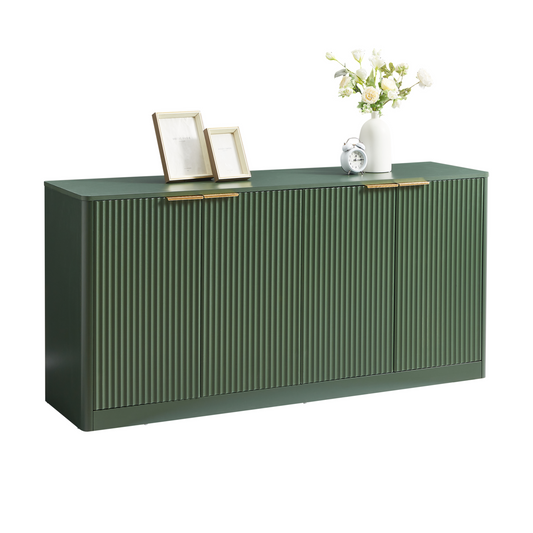 59-inch modern wavy sideboard, curved contour design storage cabinet, 4-door cabinet with storage function, suitable for kitchen/bedroom/living room, Green, 59.0'L x 15.7'W x 27.7'H - SolidRoot Buy Furniture USA