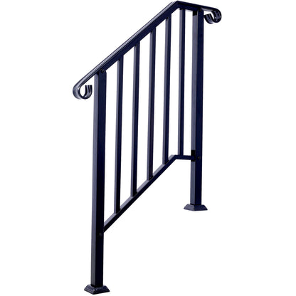 Handrails for Outdoor Steps, Fit 2 or 3 Steps Outdoor Stair Railing, Picket#2 Wrought Iron Handrail, Flexible Porch Railing, Black Transitional Handrails for Concrete Steps or Wooden Stairs SolidRoot Buy Furniture USA