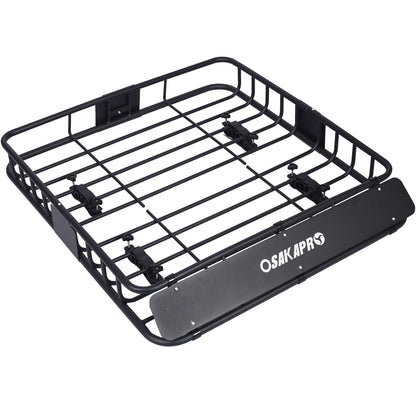 Rooftop Cargo Carrier Basket Motoring Roof Rack, Top Mount Roof Rack, Black Steel, 43 Inches SolidRoot Buy Furniture USA