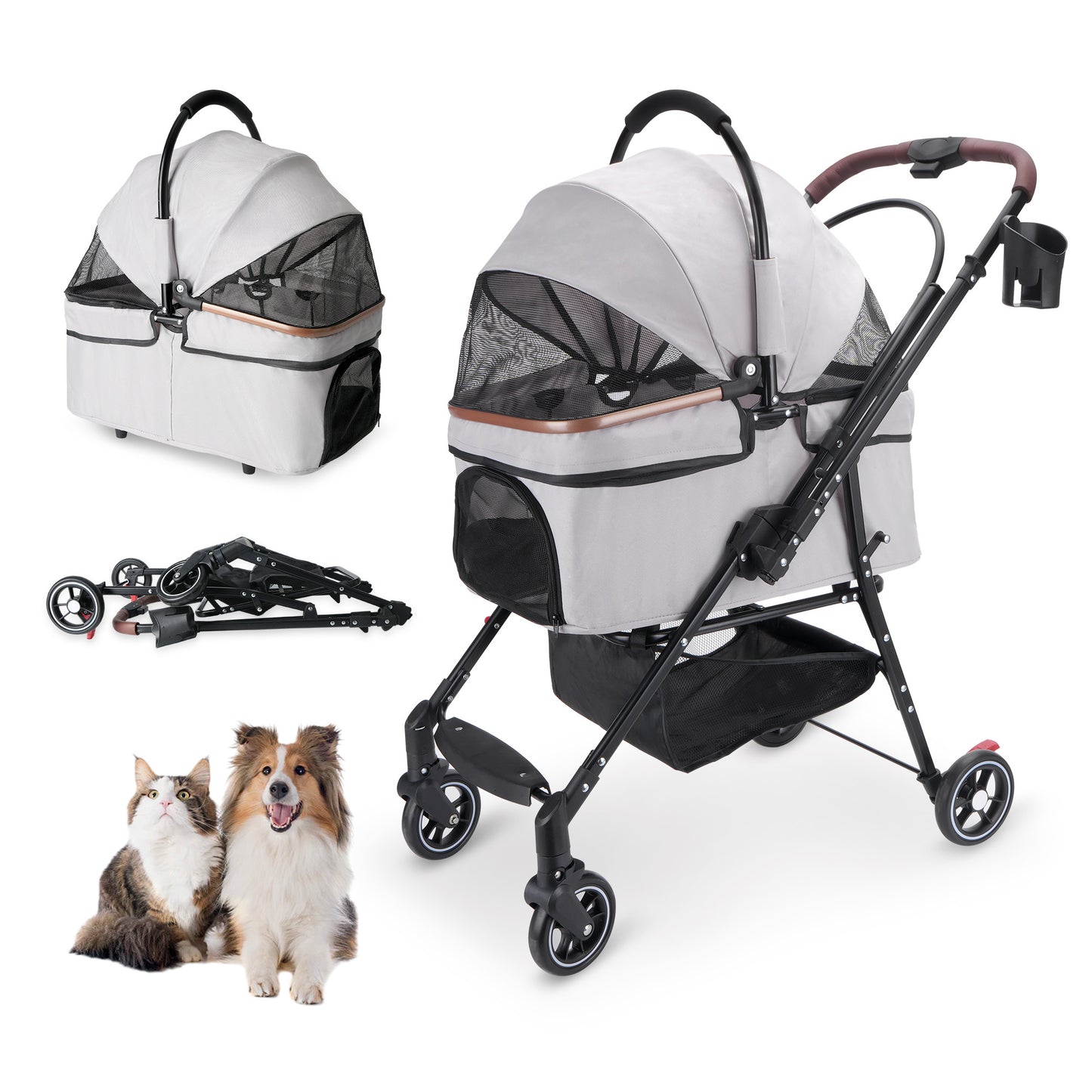 4-Wheel Foldable Pet Stroller for Dogs & Cats  360° Rotating Wheels, Separable Carrier & Travel Bag for Small Animals - SolidRoot Buy Furniture USA