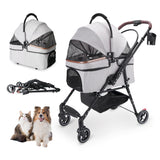 4-Wheel Foldable Pet Stroller for Dogs & Cats  360° Rotating Wheels, Separable Carrier & Travel Bag for Small Animals - SolidRoot Buy Furniture USA
