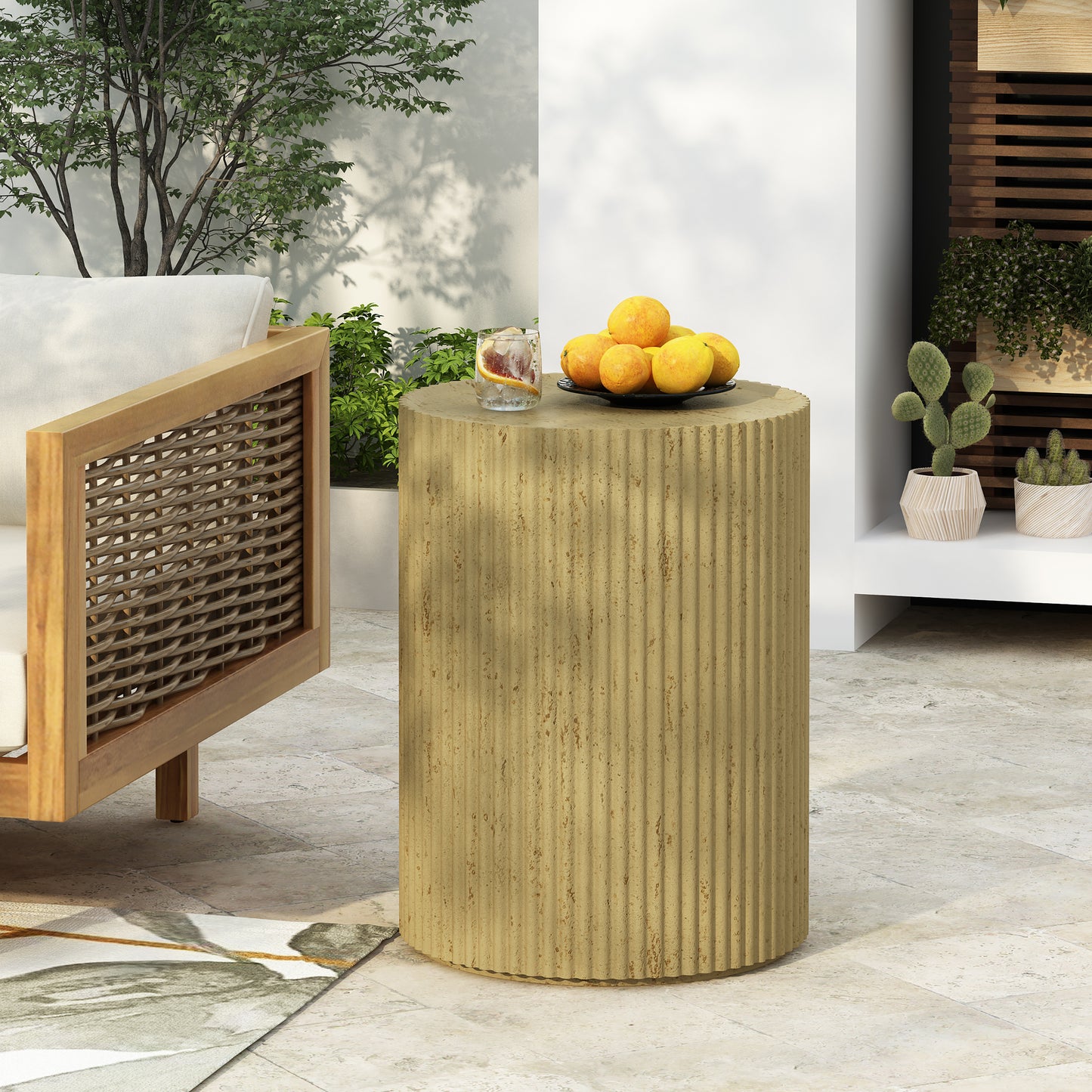 MGO Cylindrical Side Table, Wood-like texture, Antique brown Color SolidRoot Buy Furniture USA