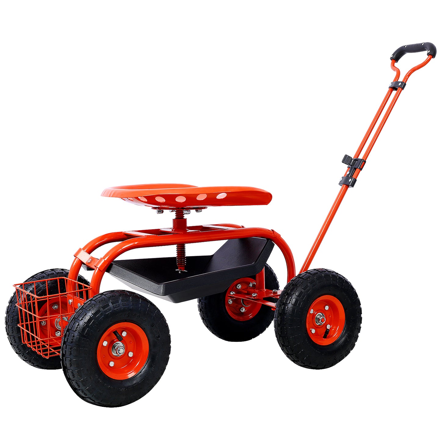 Red Rolling Garden Scooter Cart with 360 Swivel Seat, Tool Tray, and Steel Frame SolidRoot Buy Furniture USA