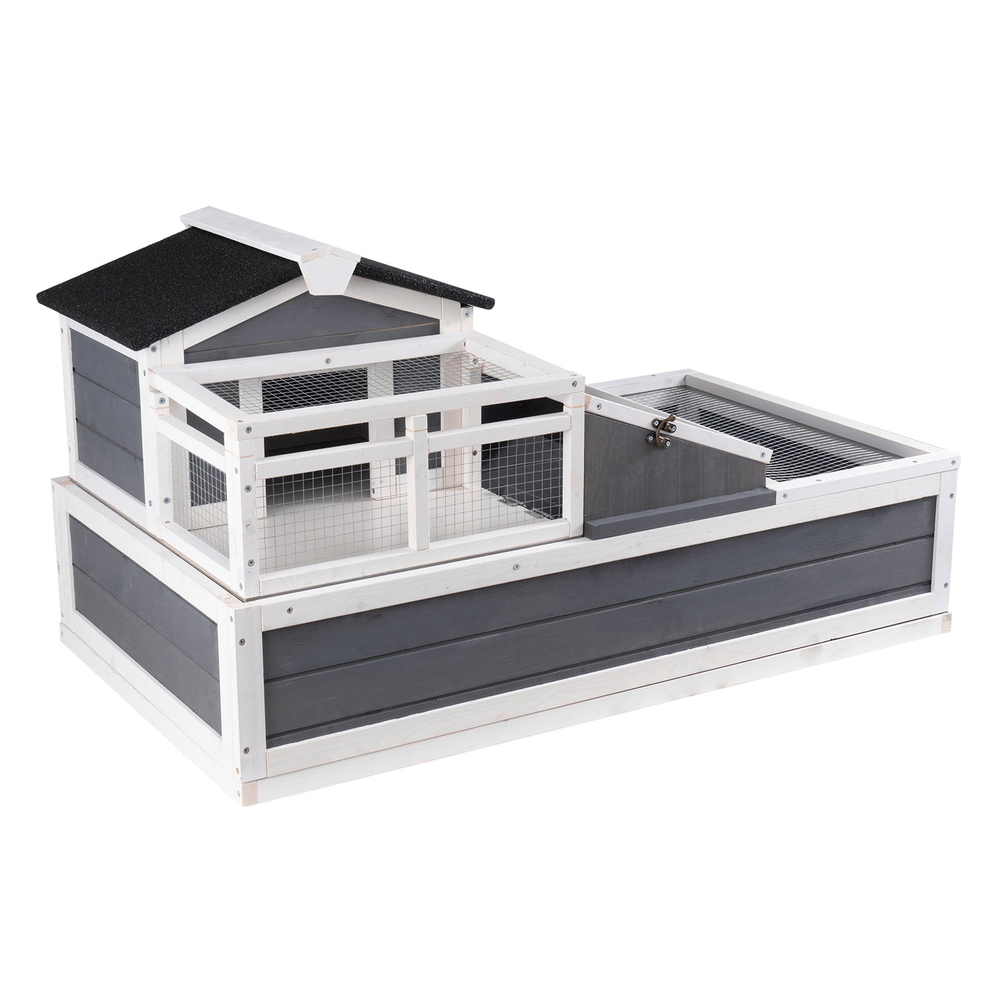 Tortoise Habitat Wooden Tortoise House Indoor/Outdoor 3-Room 44x25.6x24in - SolidRoot Buy Furniture USA
